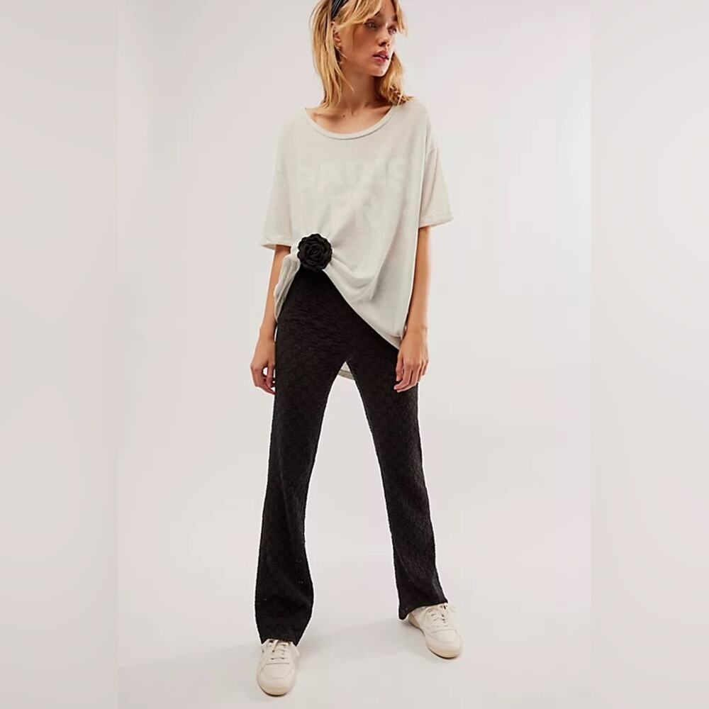 FREE PEOPLE RARE High Waisted Pull On Full Length Lace Flare Stretch Pants XS - Picture 4 of 8